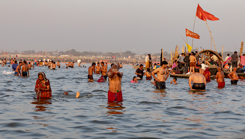 Sadhus and tents at Kumbh Mela